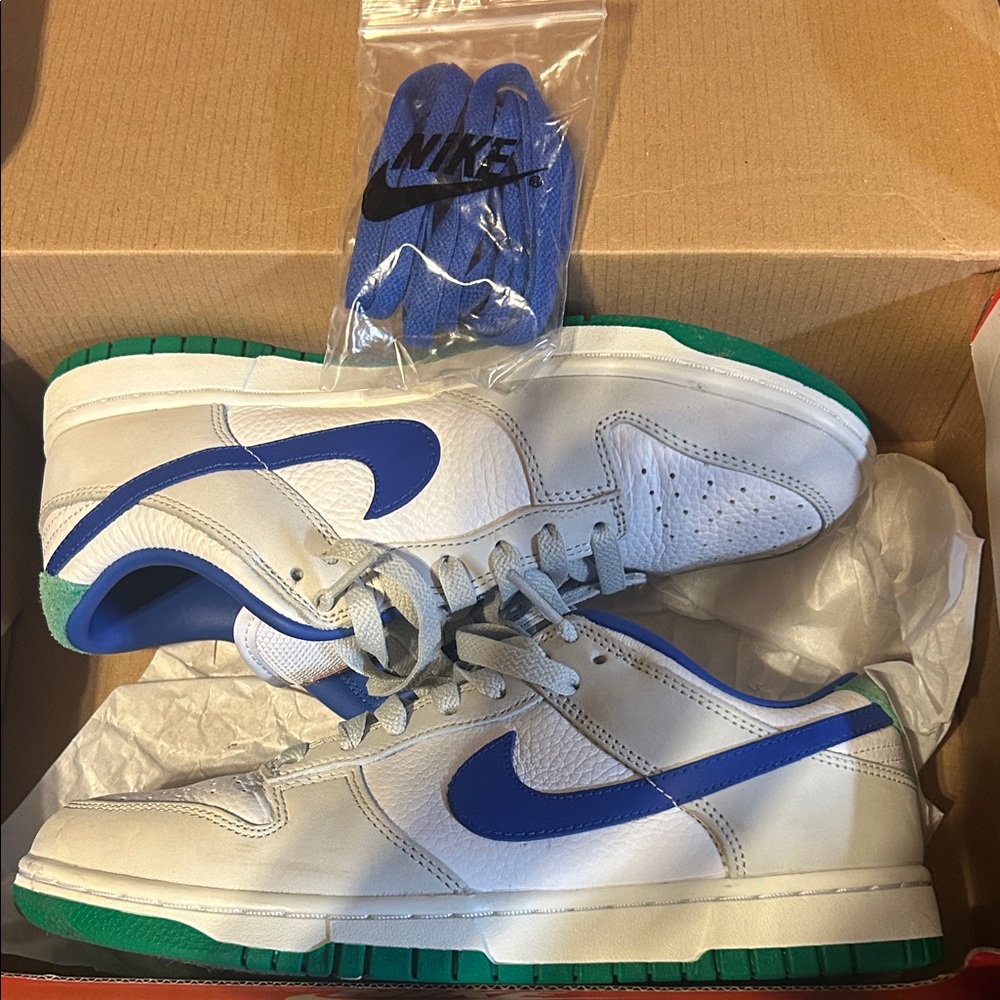 Nike White and Blue Low-Top Sneakers